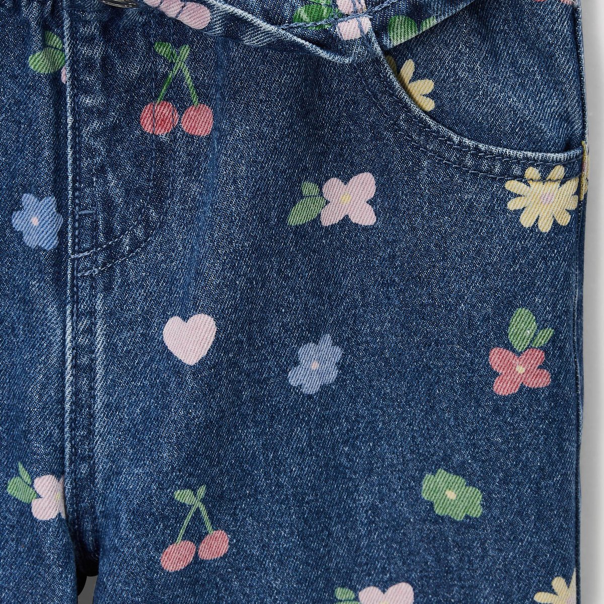 Jean taille élastiquée imprimé bleach denim, MONOPRIX