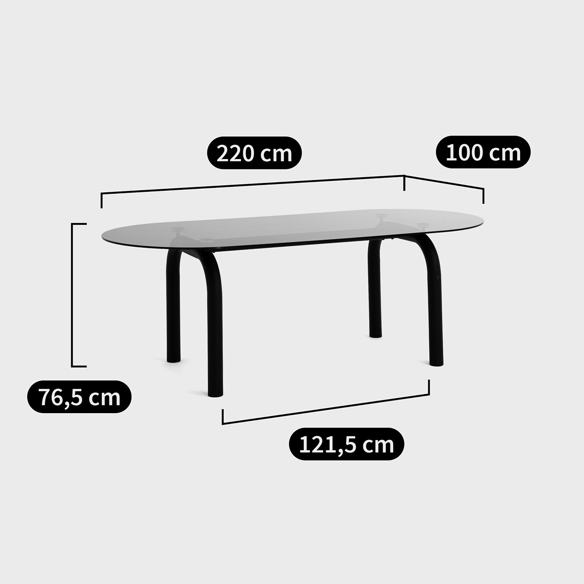 Table à manger, ovale, verre fumé et métal acier noir mat, 8 personnes, POLLY noir, LA REDOUTE INTERIEURS