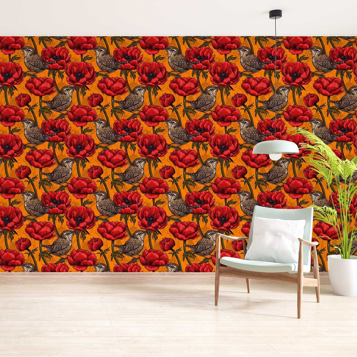 Papier peint jardin d'anémones intissé, HEXOA