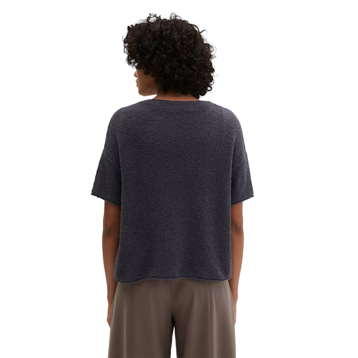 Pull à manches courtes oversize en fil bouclé gris foncé, MARC O'POLO