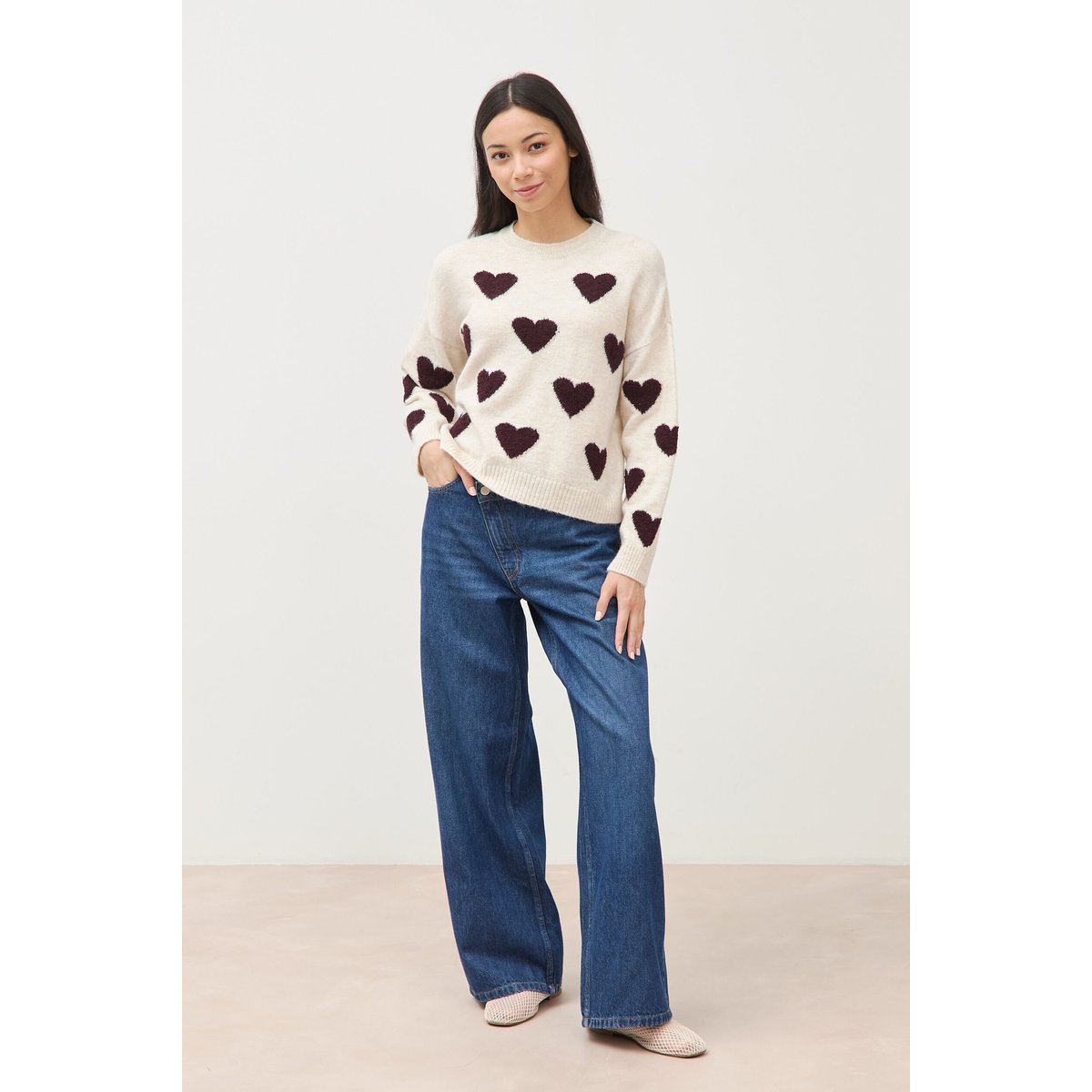 Pull manches longues bouclette col rond prune, BONOBO