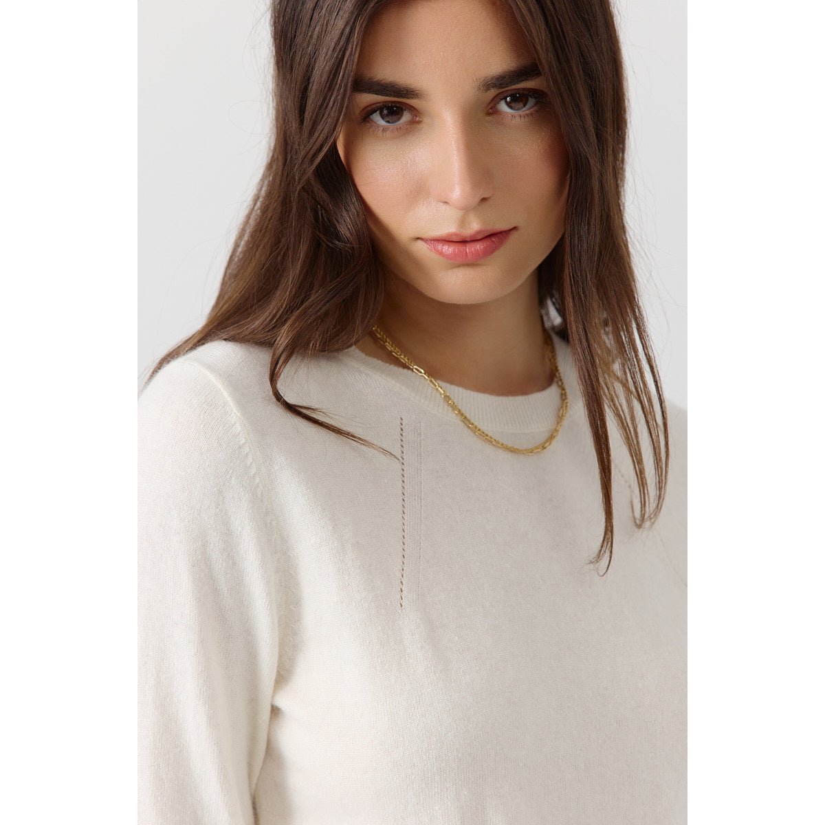 Pull coupe courte manches 3/4 col rond BADRA cream, ARTLOVE