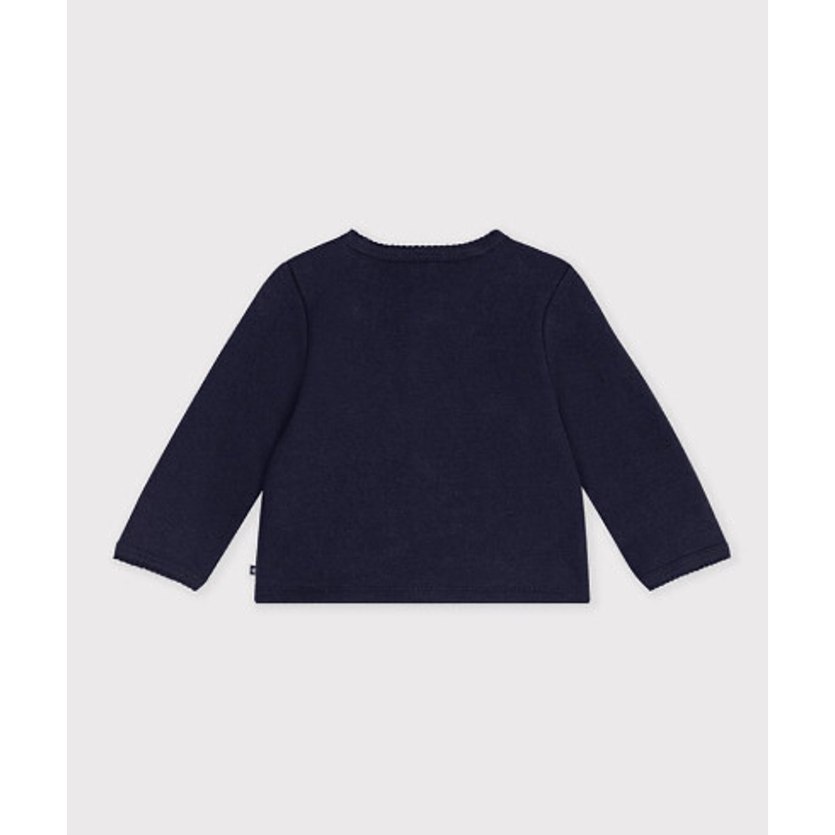 Cotton cardigan with a fleece heart badge navy blue, PETIT BATEAU