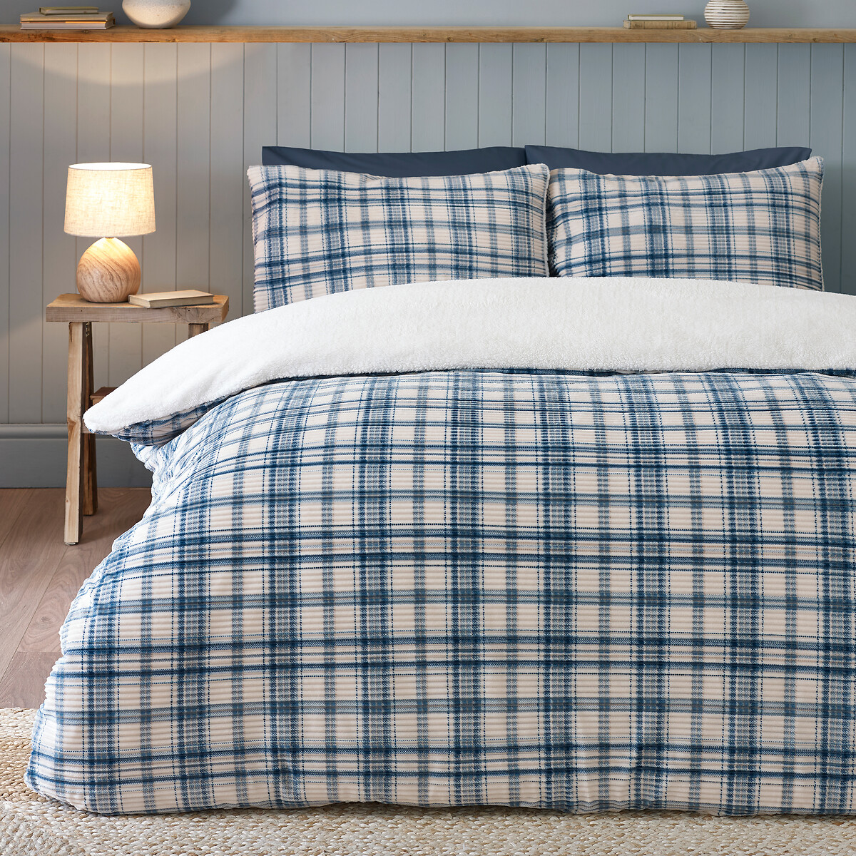 Cosy Ribbed Check Duvet Cover Set blue, CATHERINE LANSFIELD