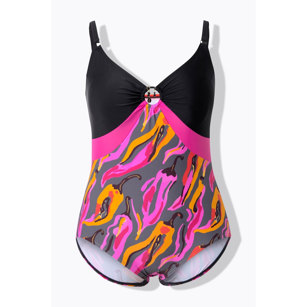 Maillot de bain imprimé piments. Bonnets gris foncé, ULLA POPKEN
