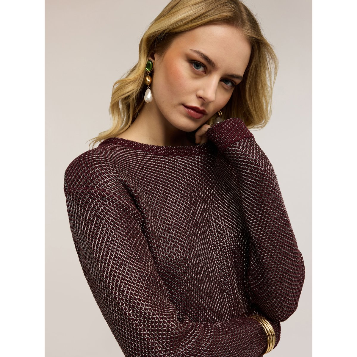 Pull avec maille ajourée burgundy, MOTIVI