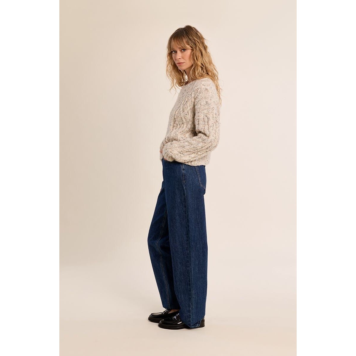 Pullover, runder Ausschnitt, Zopfmuster ecru, MOLLY BRACKEN