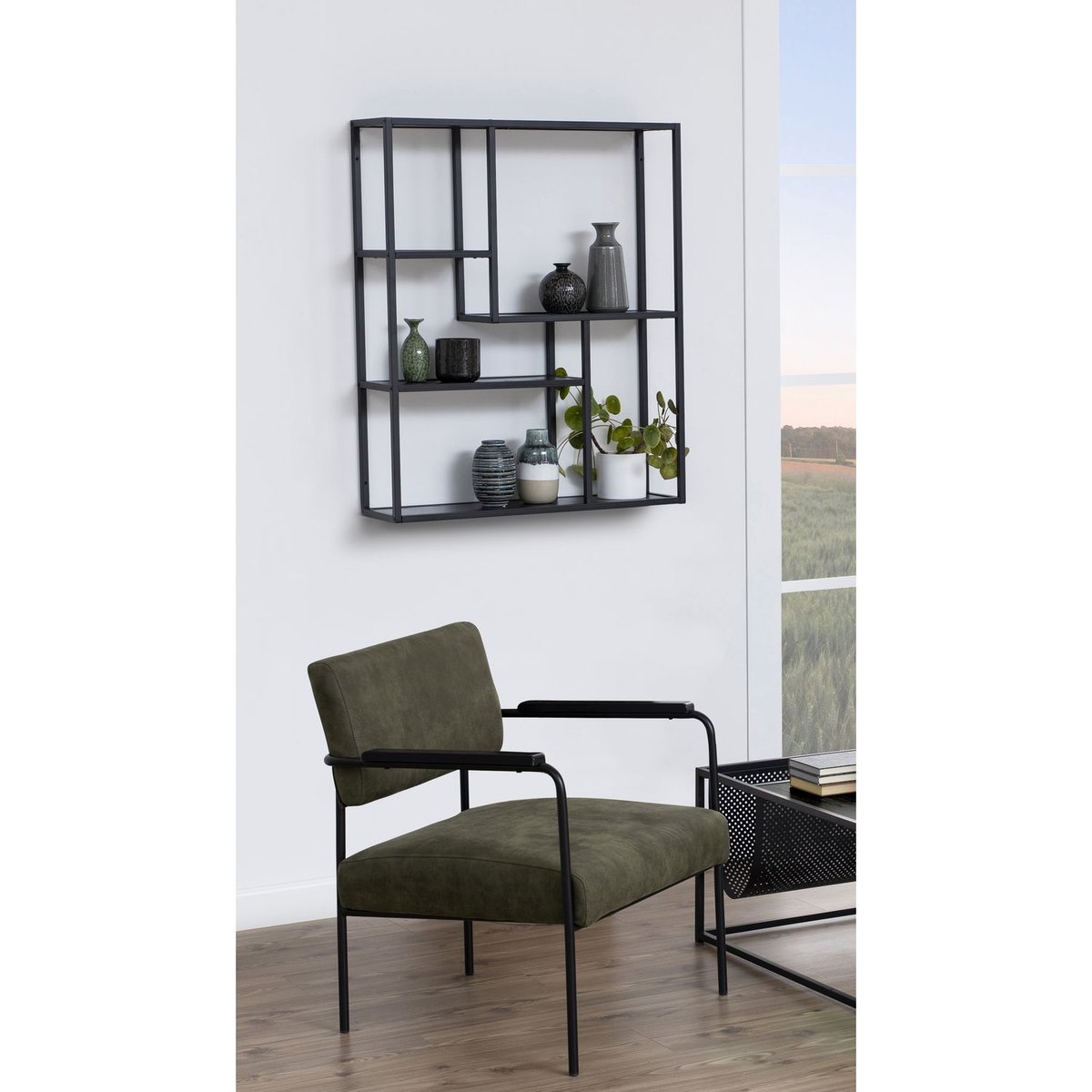 Etagère murale 3 niveaux asymétriques design industriel SIREINE noir, TOILINUX