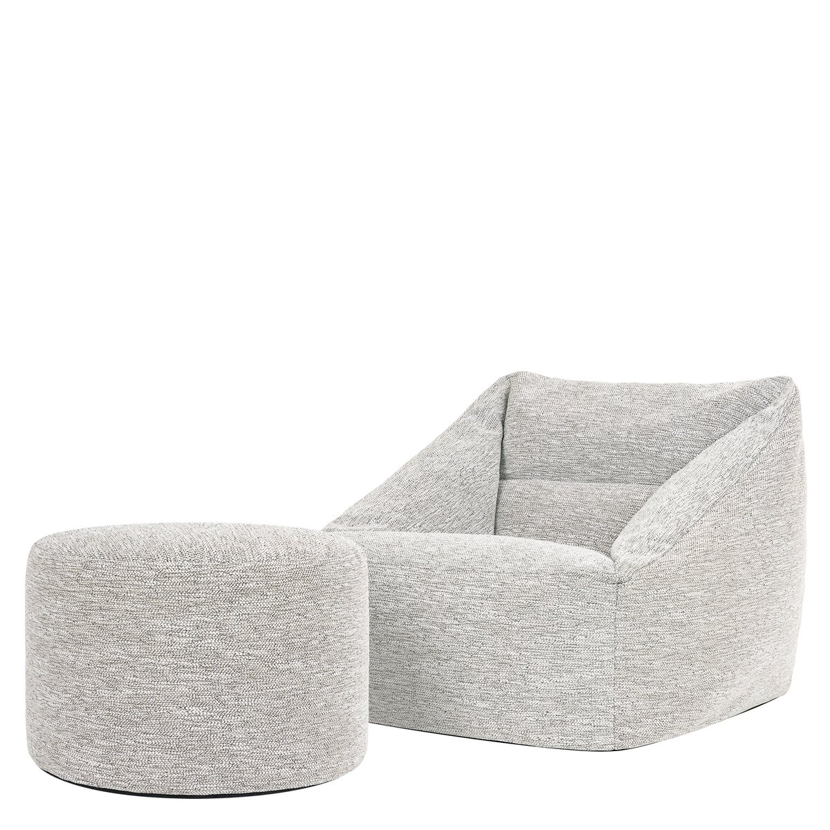 Pouf fauteuil salon et son repose-pied rond en tissu tissé Oeko-Tex® - NATALIA naturel beige, ICON