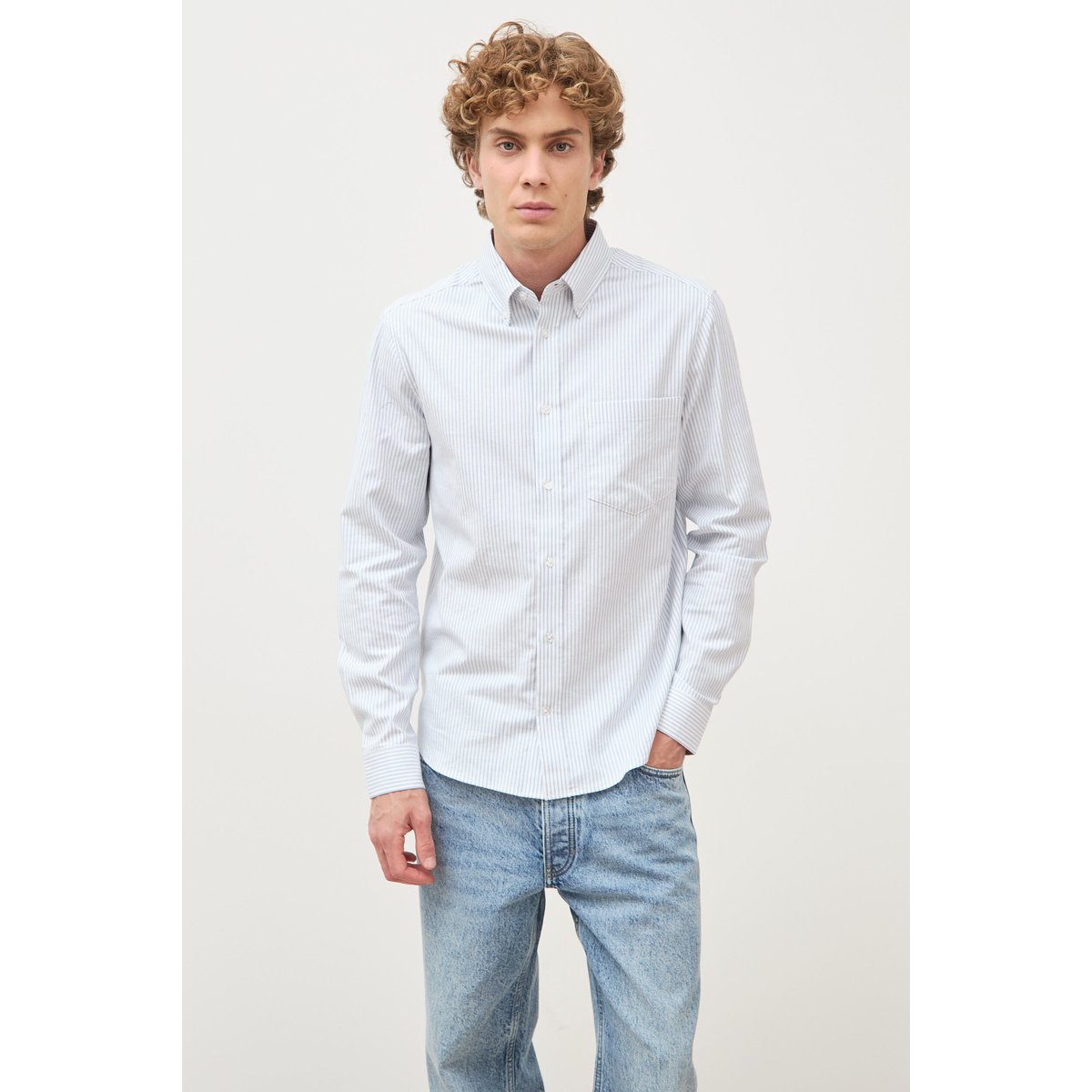 Chemise manches longues col américain bleu gris, BONOBO
