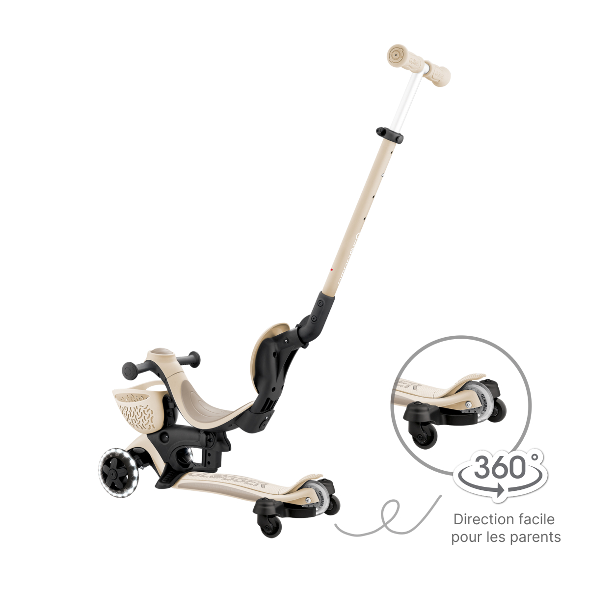 Trottinette évolutive GO-UP BABY LIGHTS 360 taupe, GLOBBER