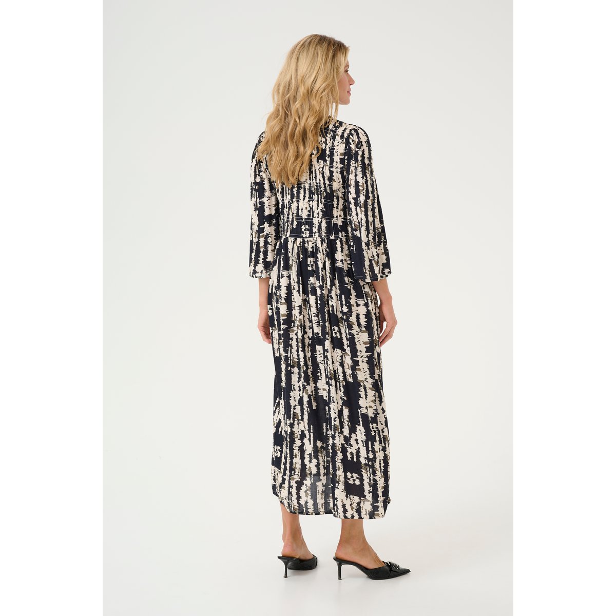 Dress noir black white graphic lines, KAFFE