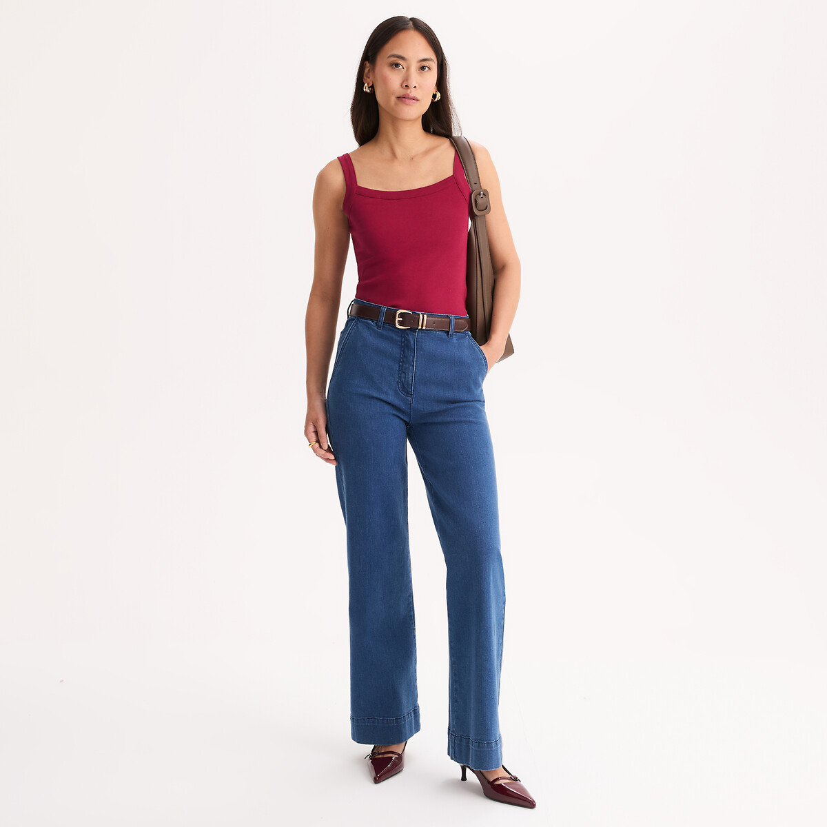 Square Neck Tank Top, Pure Combed Cotton burgundy red, ANNE WEYBURN