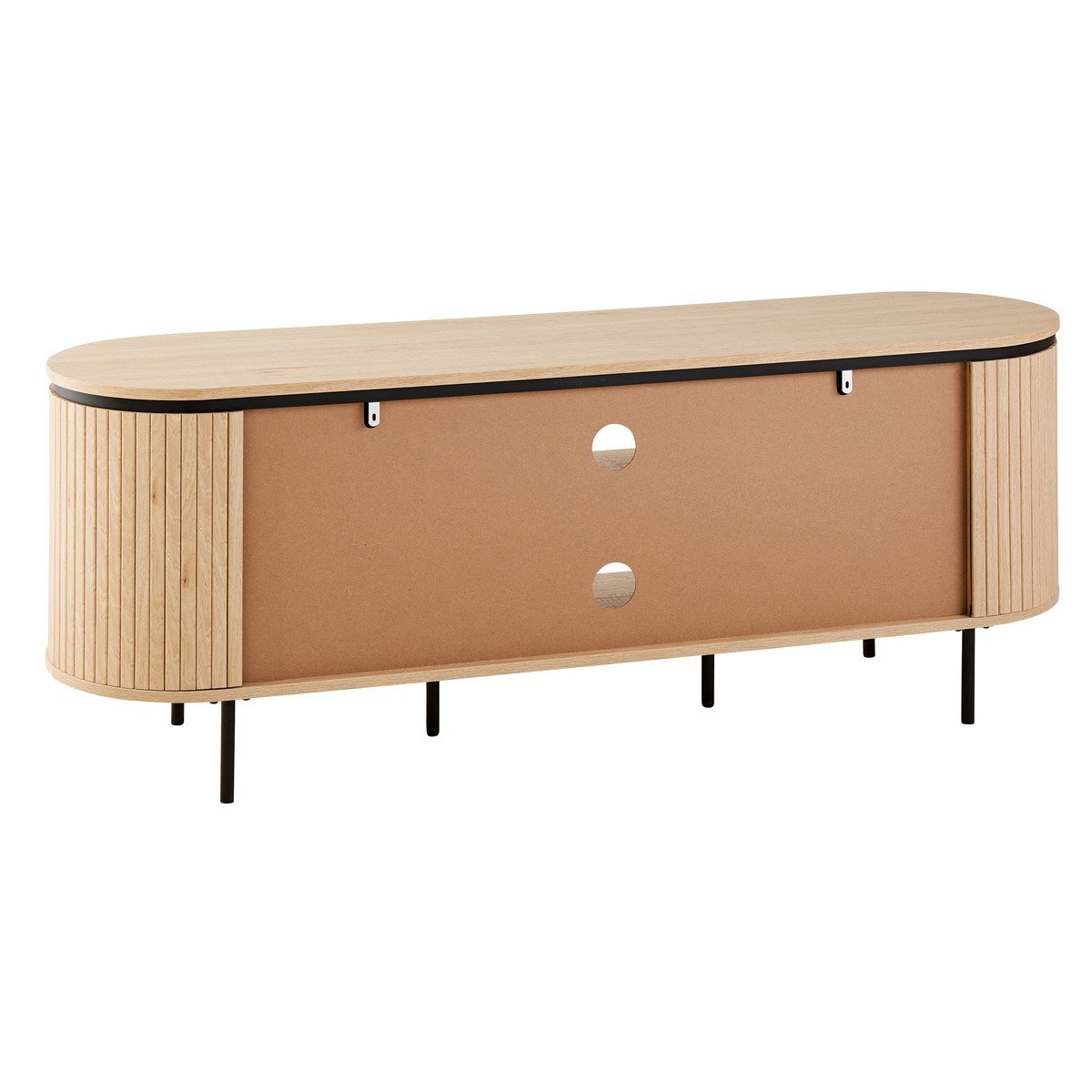 Meuble TV 2 portes avec côtés effet rainuré L150 cm - MALAGA bois clair, CALICOSY