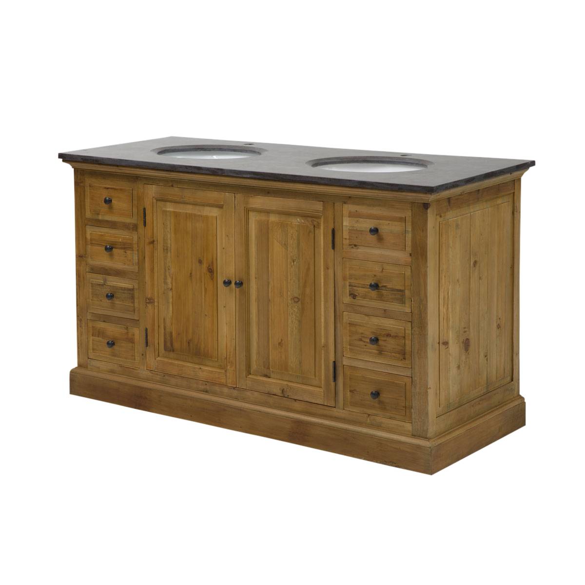 Meuble sous vasque en bois recyclé AMBRE bois clair, MADE IN MEUBLES 