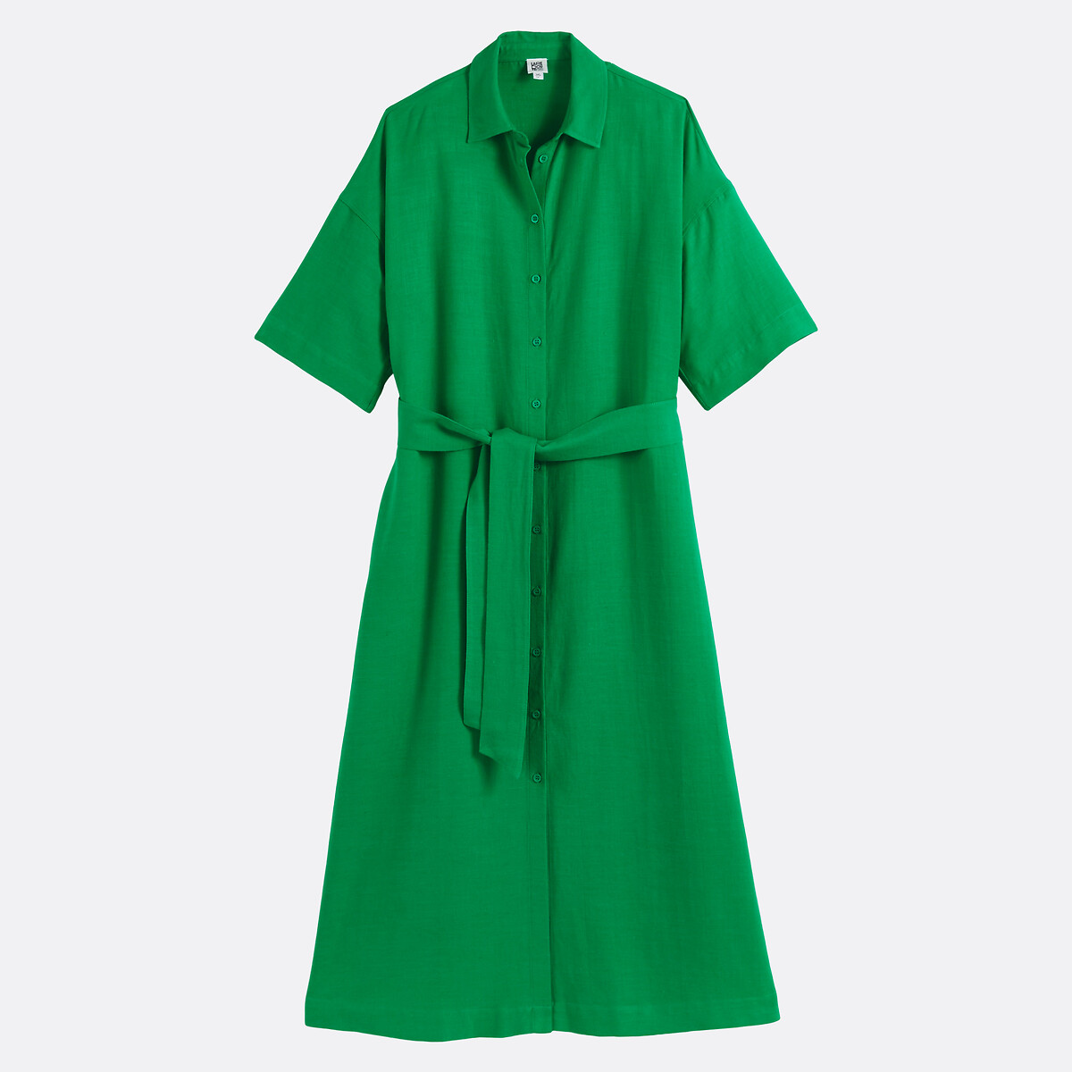 Robe chemise longue manches coudes ceinturée vert, LA REDOUTE COLLECTIONS