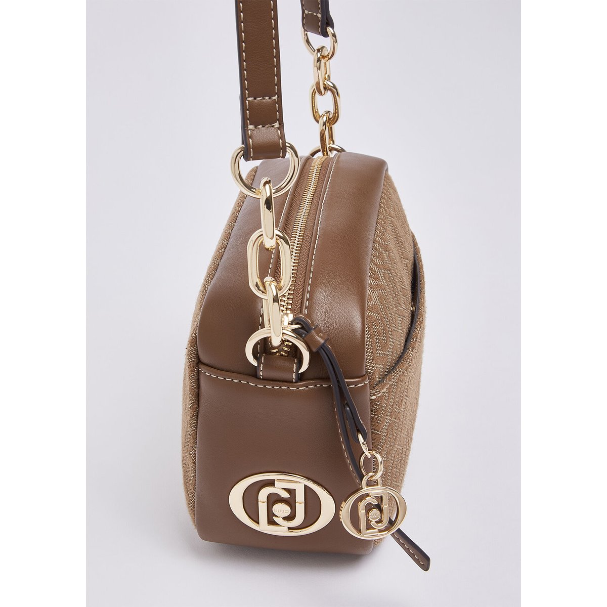 Sac bandoulière moyen en jacquard beige, LIU JO