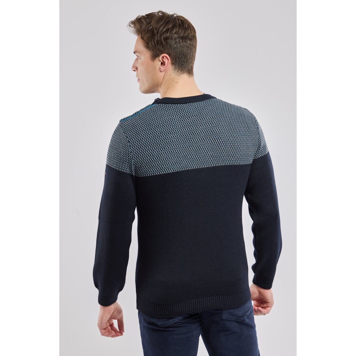 Pull marin Jacquard navire/teal/gris argent, ARMOR-LUX