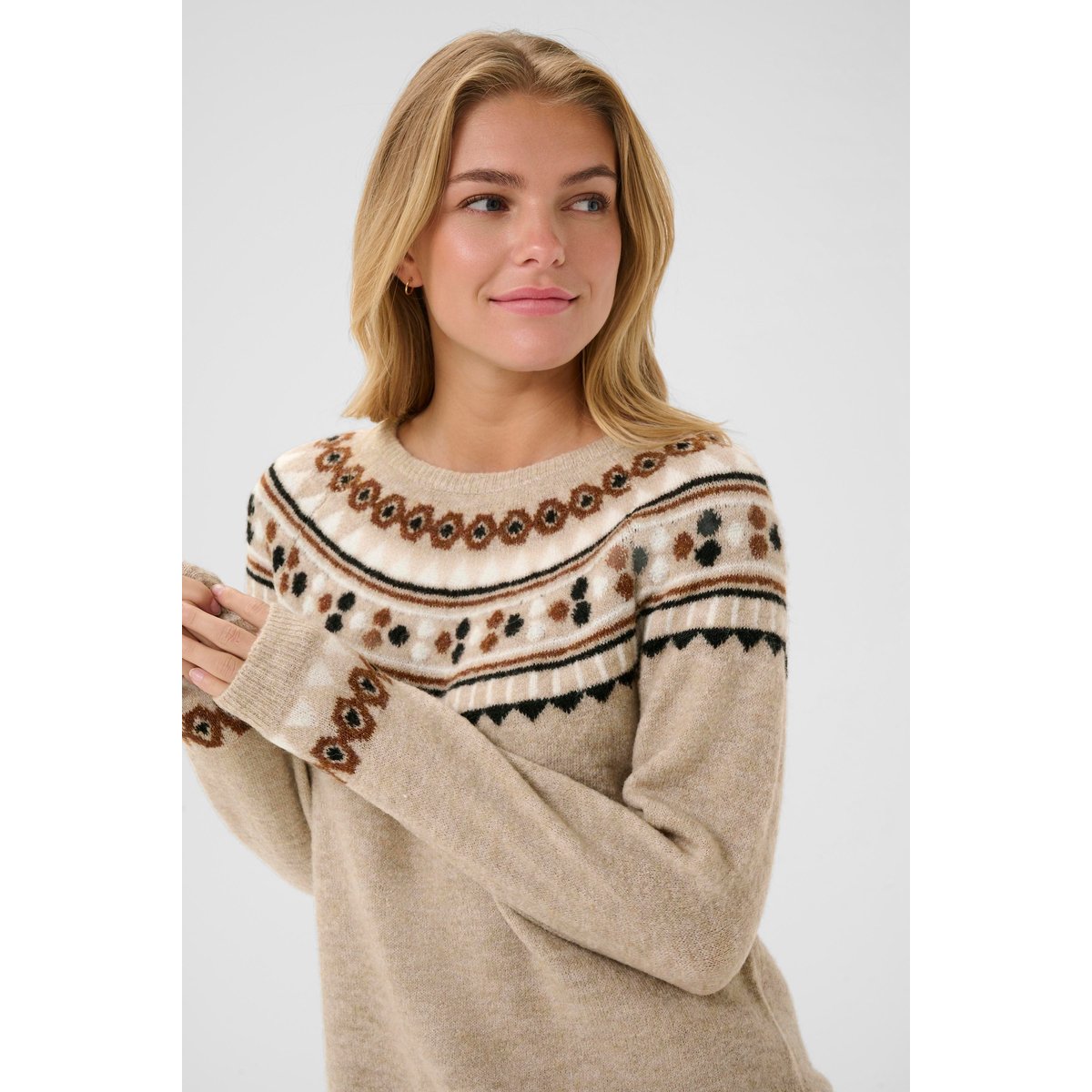 Pullover tricoté marron cobblestone melange, CREAM