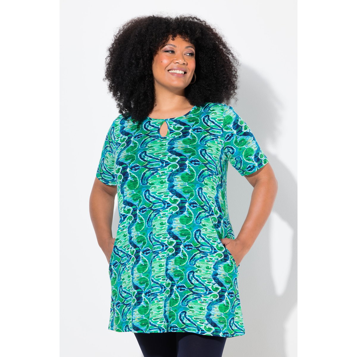 T-shirt long coupe évasée, poches trèfle, ULLA POPKEN