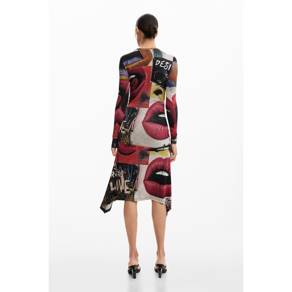 Robe imprimée bouches noir, DESIGUAL