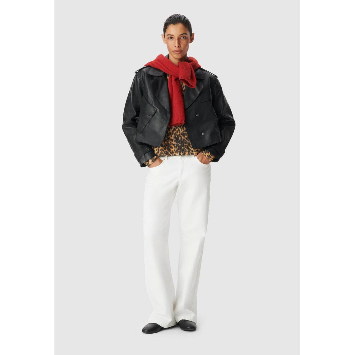 Veste cuir bavolet et poche biais noir, IKKS