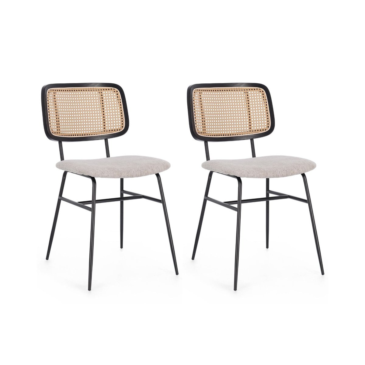 Chaises de salle à manger en cannage et tissu (lot de 2) - GLORIA beige, HELLIN, DEPUIS 1862