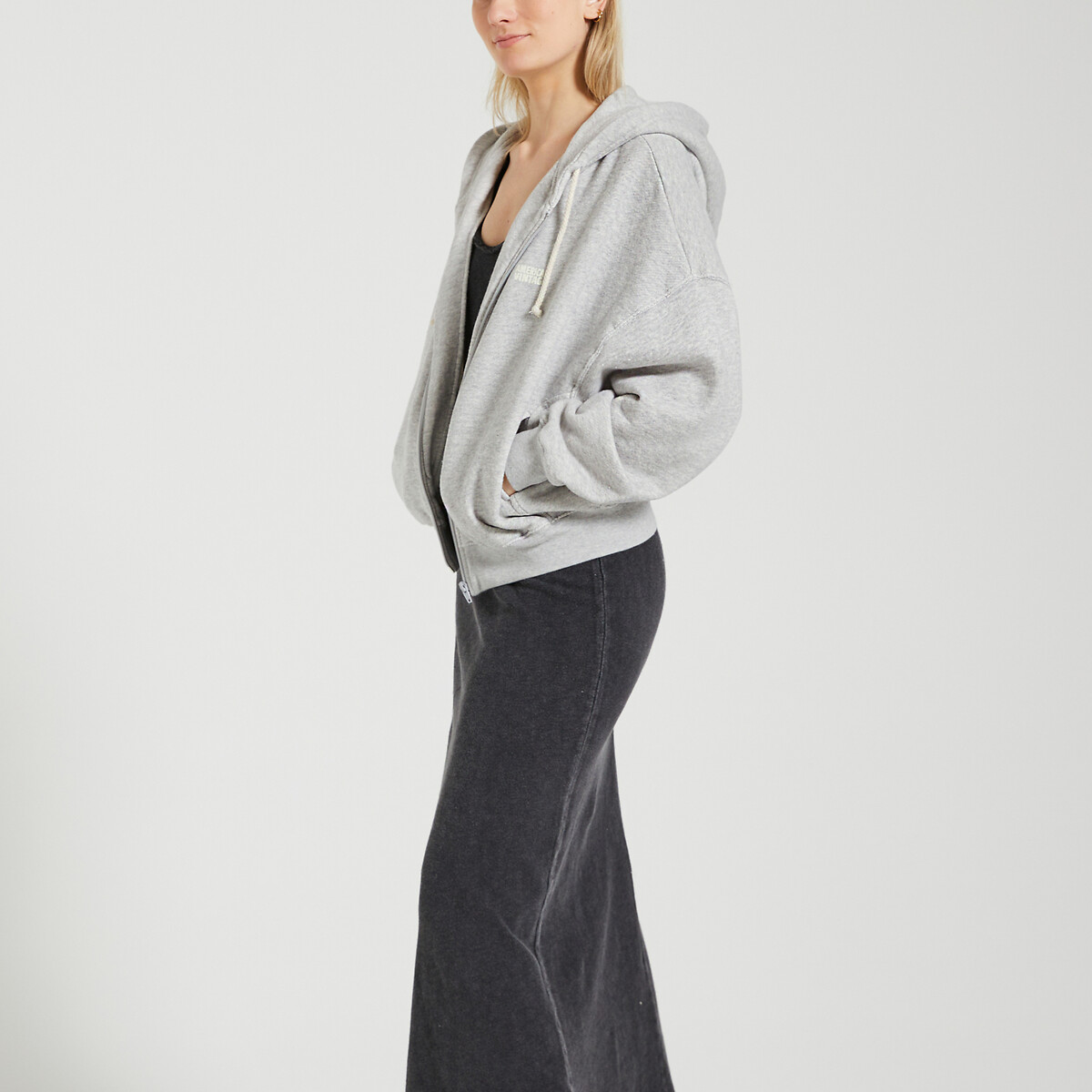 Sweat à capuche KODYTOWN zippé gris clair, AMERICAN VINTAGE