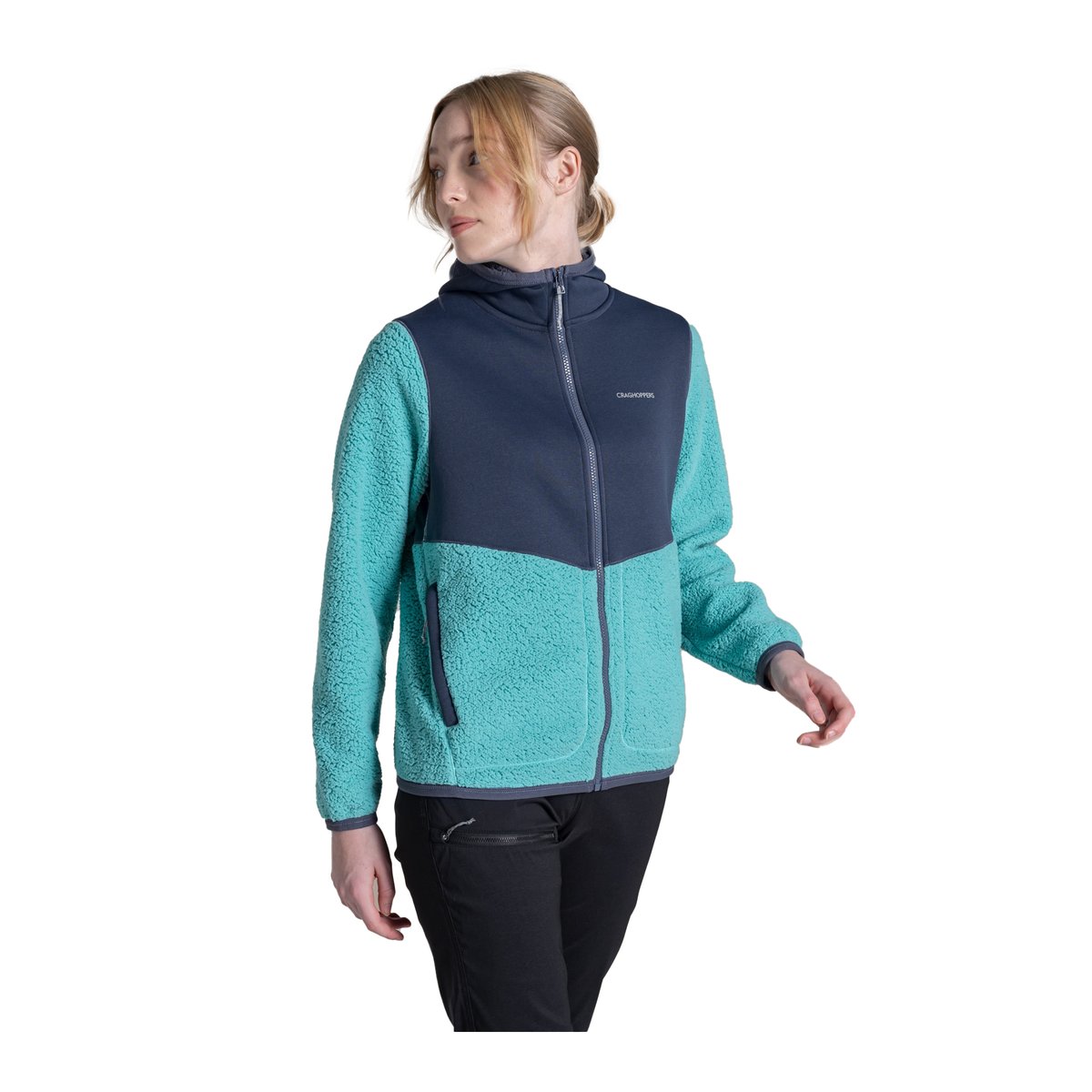 Veste polaire bicolore à capuche TELESTO anthracite / turquoise, CRAGHOPPERS