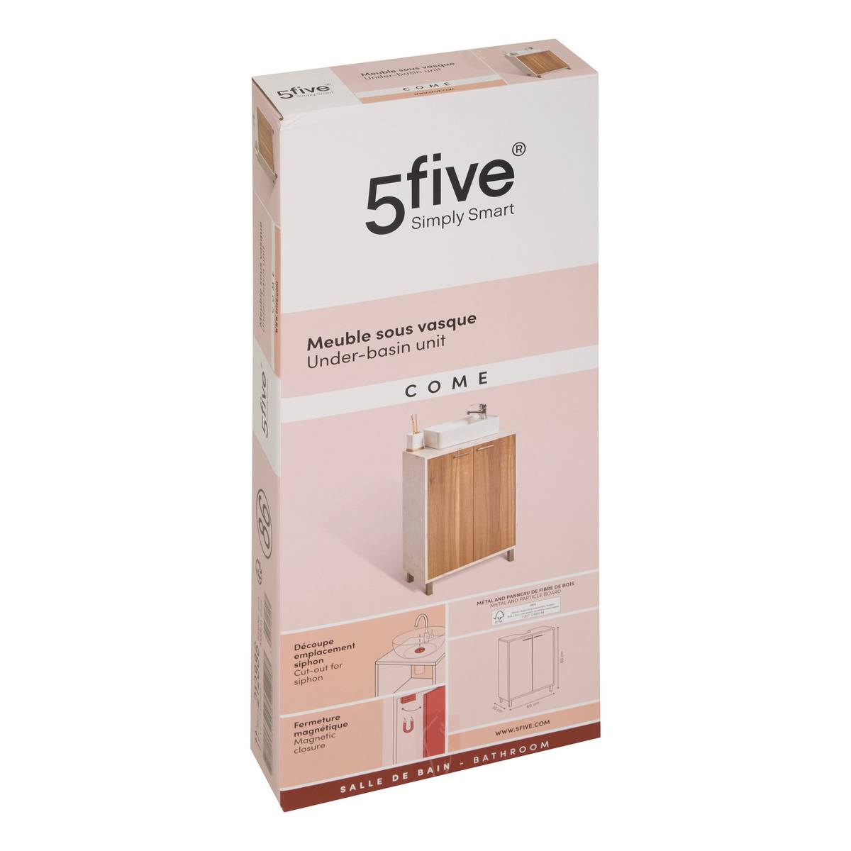 Meuble sous-lavabo 2 portes effet marbre COME marron, 5FIVE SIMPLY SMART