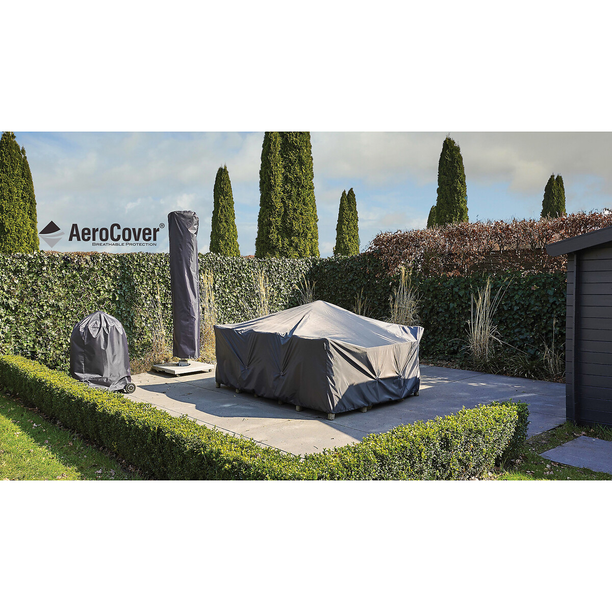 Garden Long Right Lounge Set Cover 270x210x85x65x90cm grey, AEROCOVER