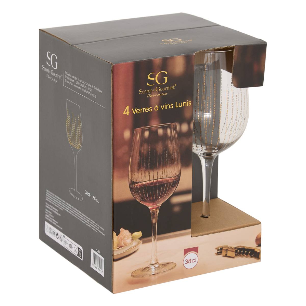 Lot de 4 verres à vin en verre LUNIS doré, ATMOSPHERA