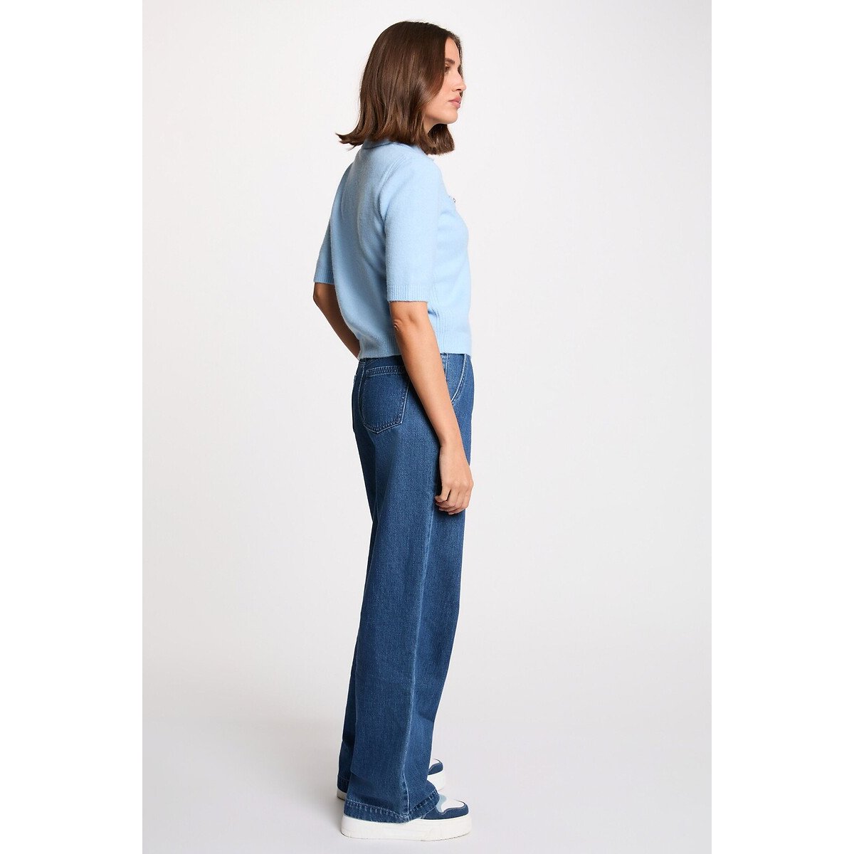 Pull manches courtes col polo bleu, MORGAN