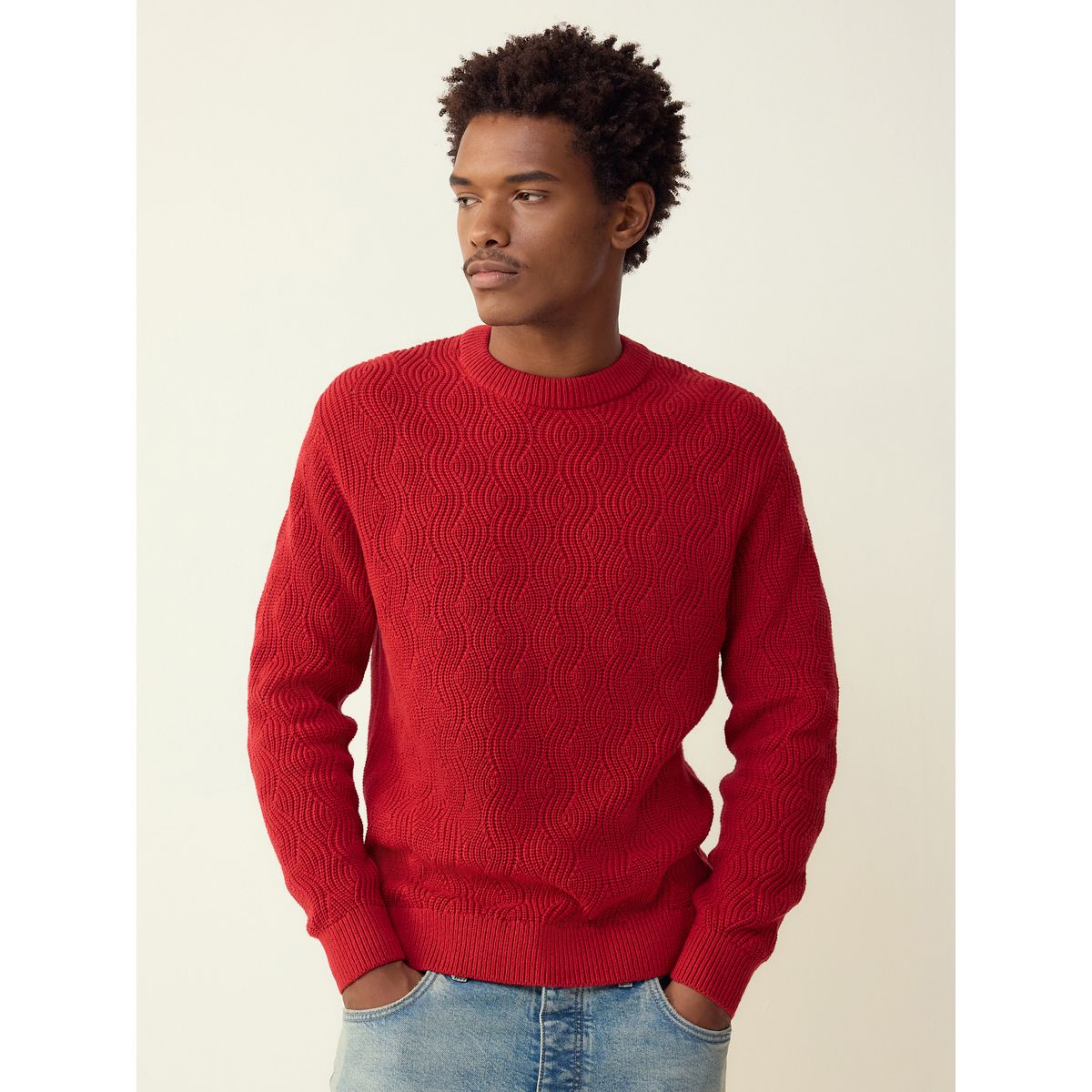 Pull ras du cou regular en maille torsadée prune, NEXT