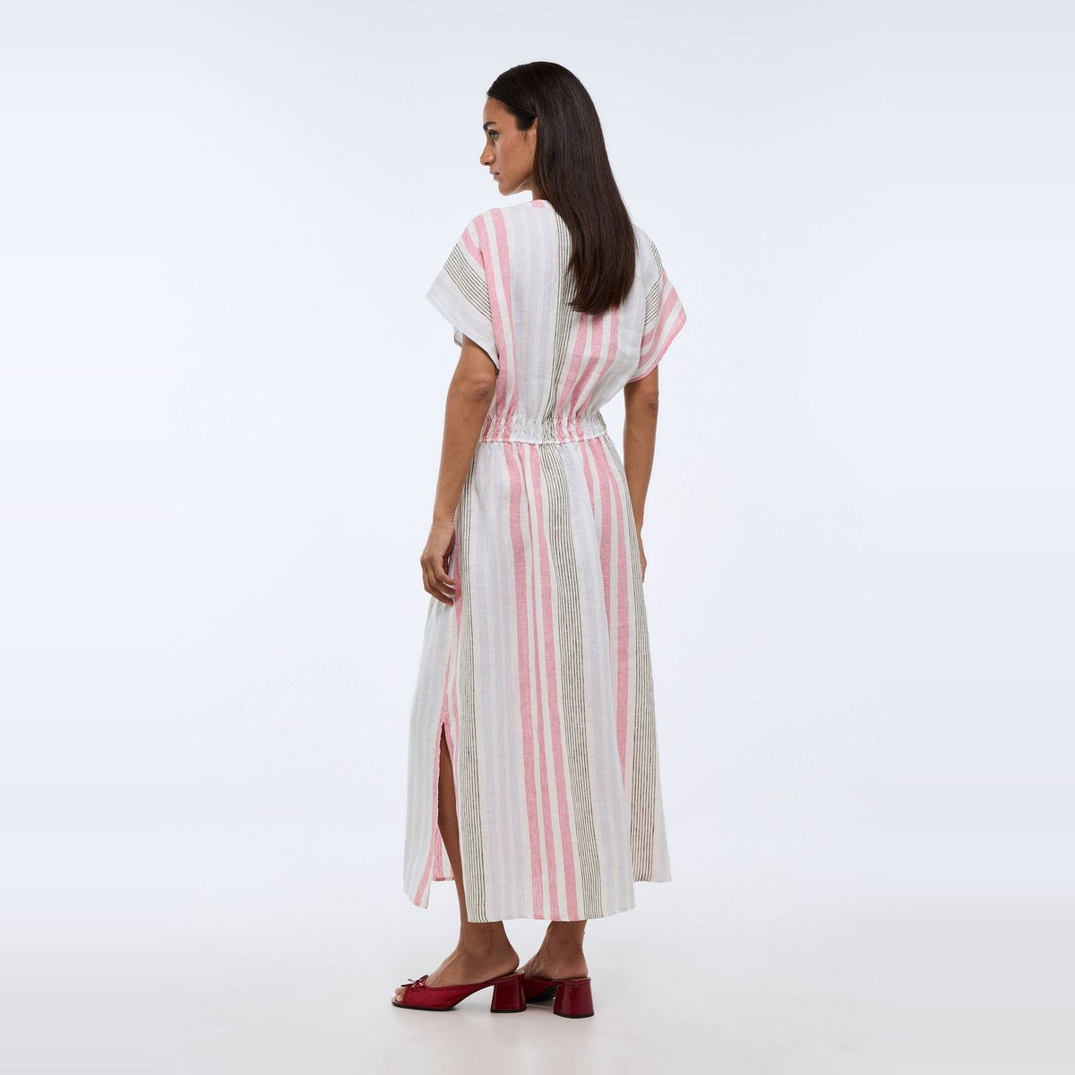 Robe midi imprimée en lin azalee, MONOPRIX