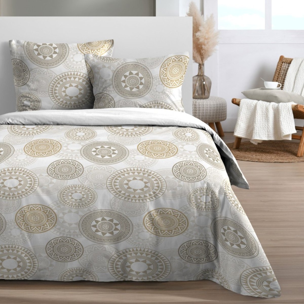 Housse de couette 240x220 MEKONG + 2 taies 100% microfibre beige, DECORATIE