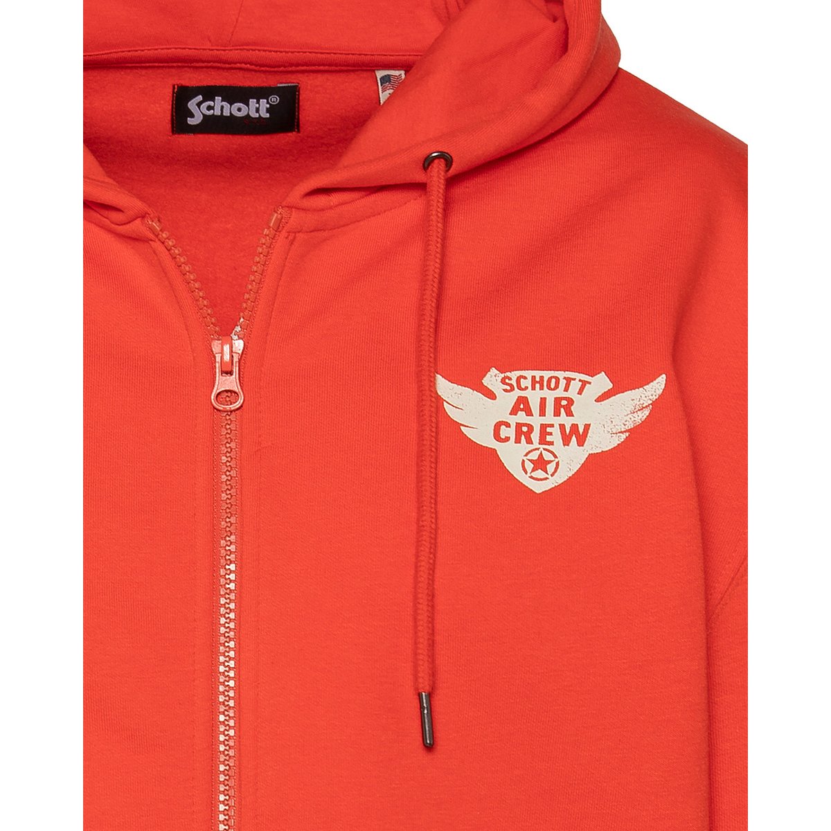 Sweatshirt zippé à capuche army orange, SCHOTT
