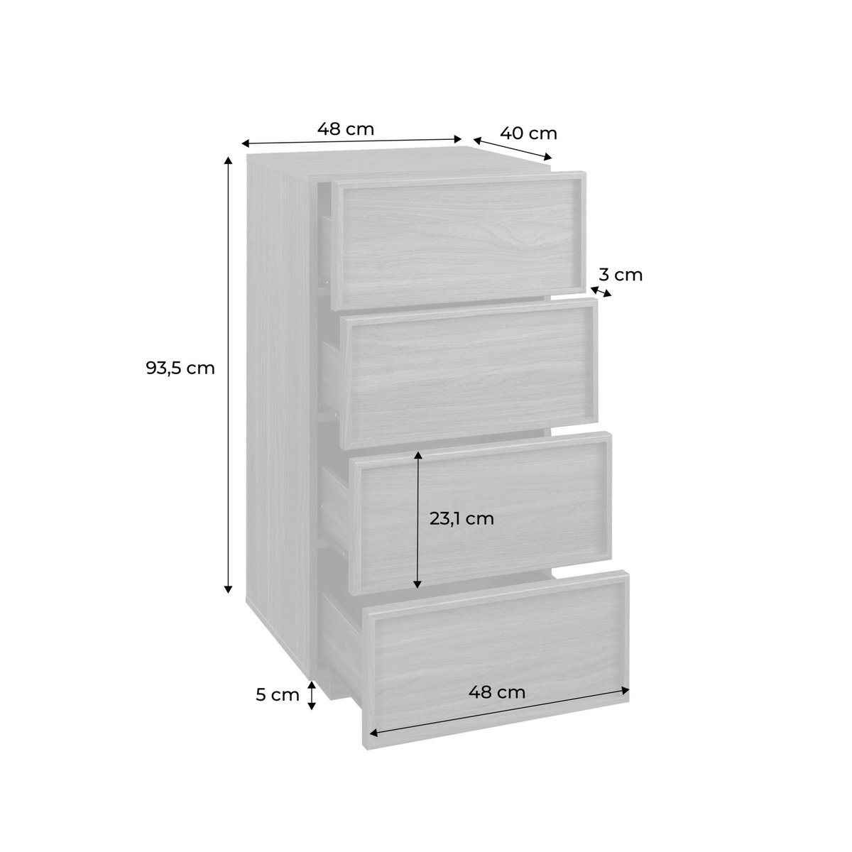 Chiffonnier 4 tiroirs décor bois  KUBA noyer, SWEEEK