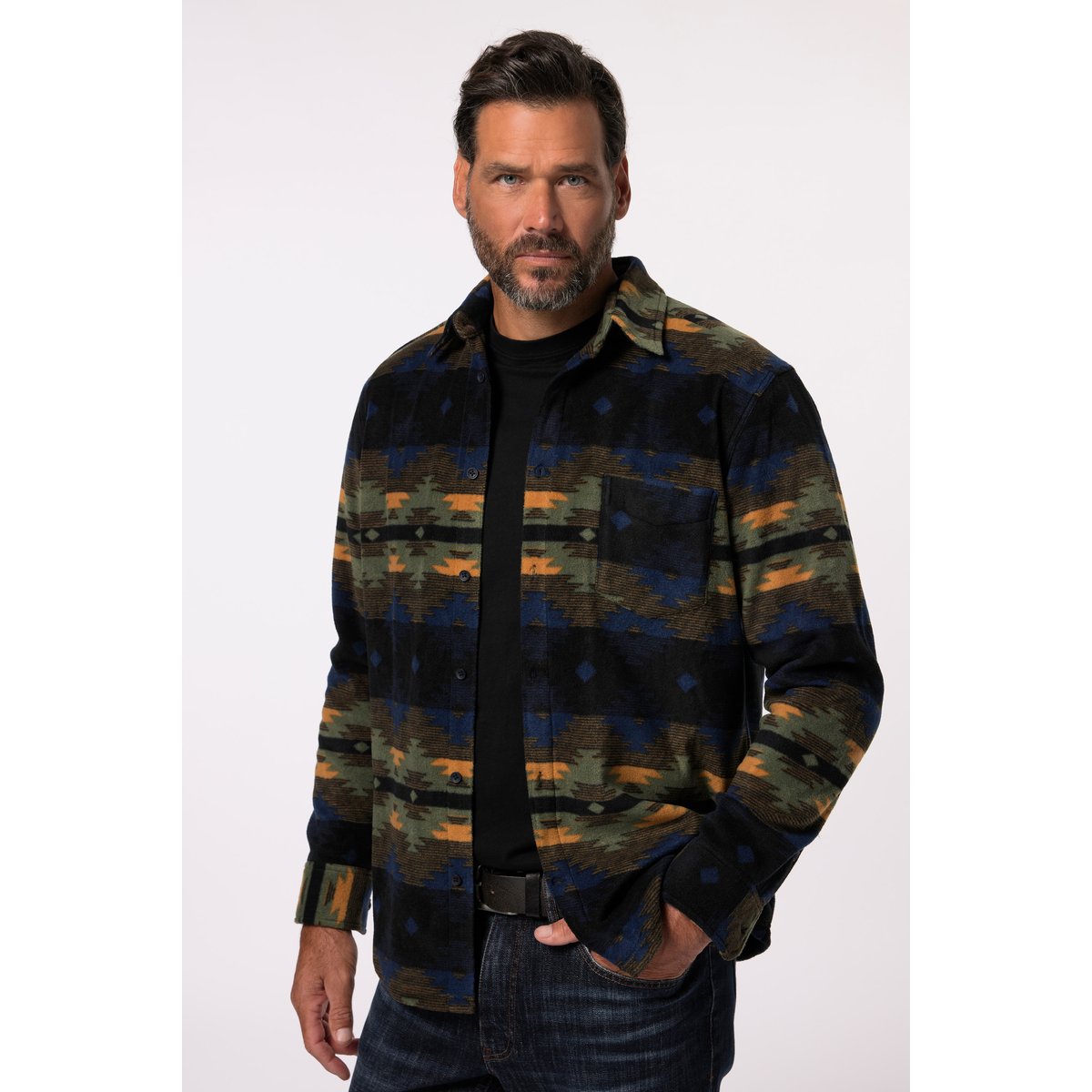 Chemise col Kent et motif all-over olive, JP1880
