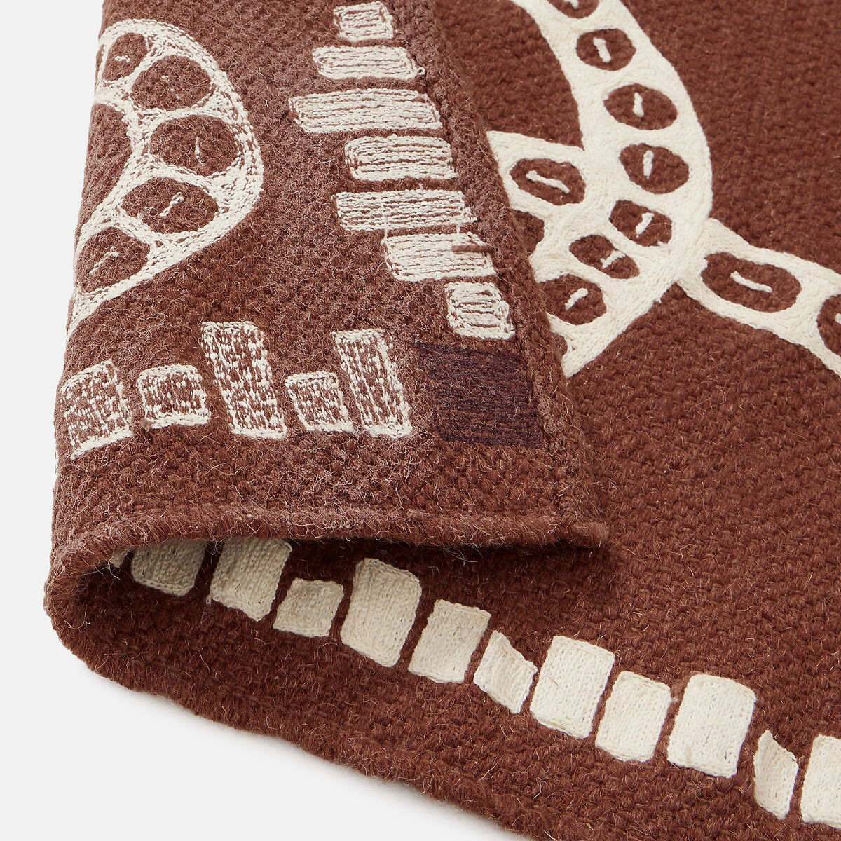 Tapis tissé plat, laine mélangée, motifs serpents brodés, ROCCO terracotta/écru, LA REDOUTE INTERIEURS