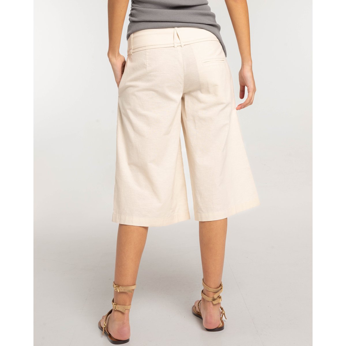 Bermuda culotte avec ceinture beige, THE-ARE