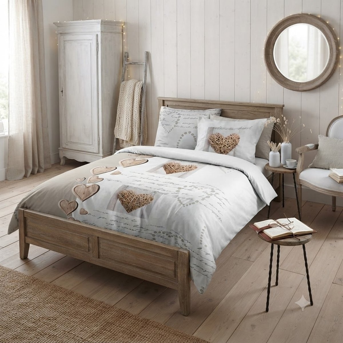 Housse de couette + taie Charming coeur beige, EDEN