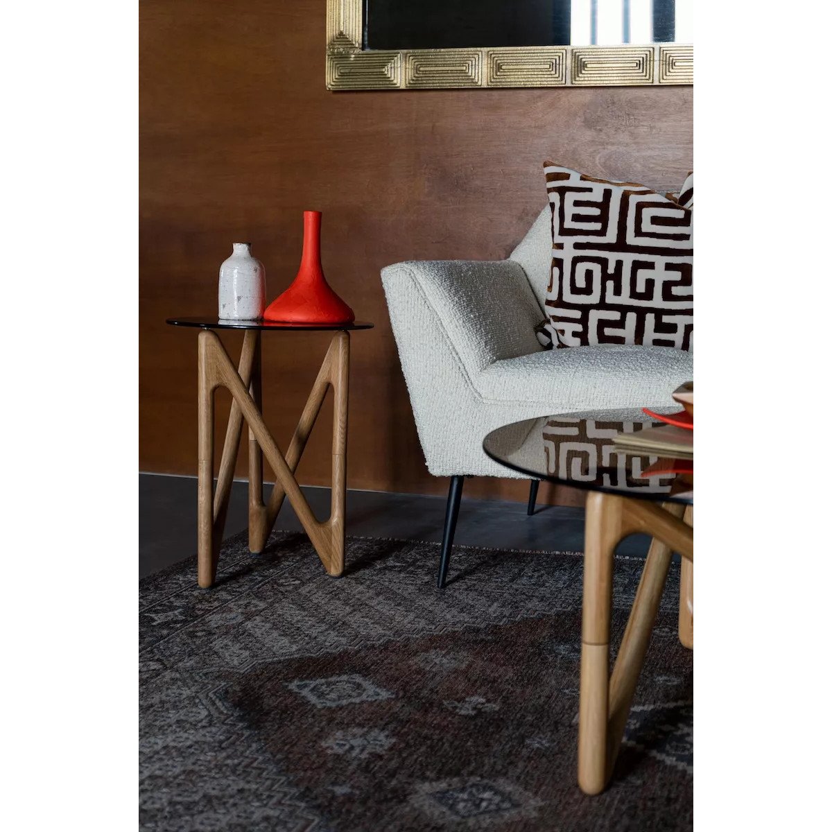 Table d'appoint ronde en bois et verre fumé - NAIA bois clair, DUTCHBONE