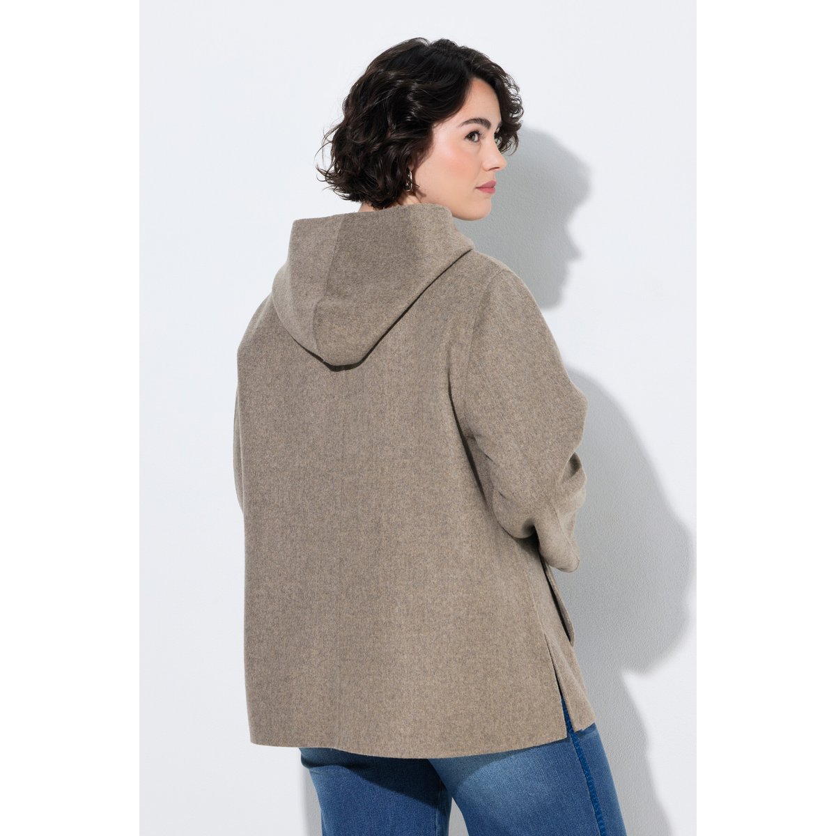 Veste en laine mélangé, coupe évasée, capuche marron pâle, ULLA POPKEN