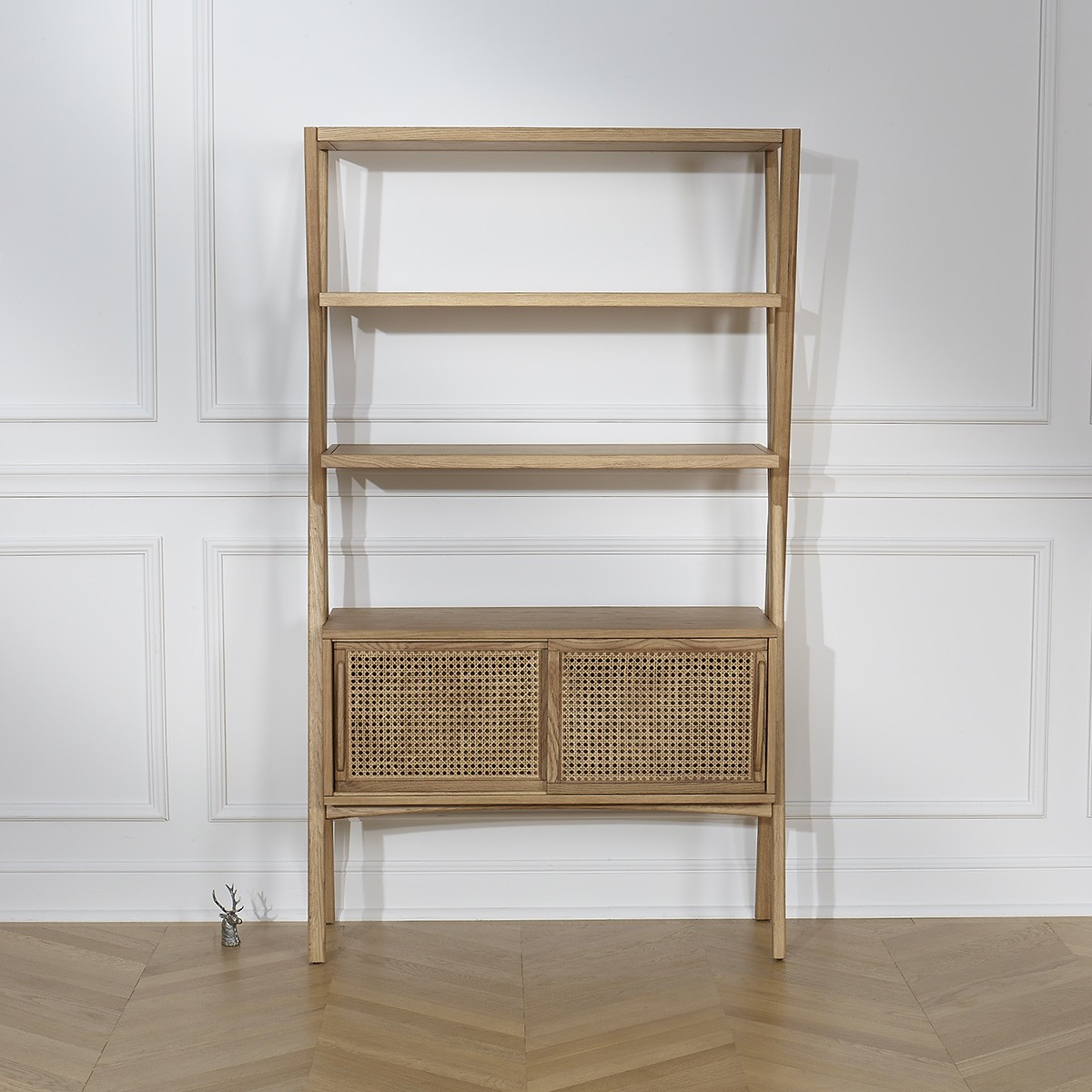 Etagère portes coulissantes style contemporain en chêne et cannage DOROTHY beige, ROBIN DES BOIS