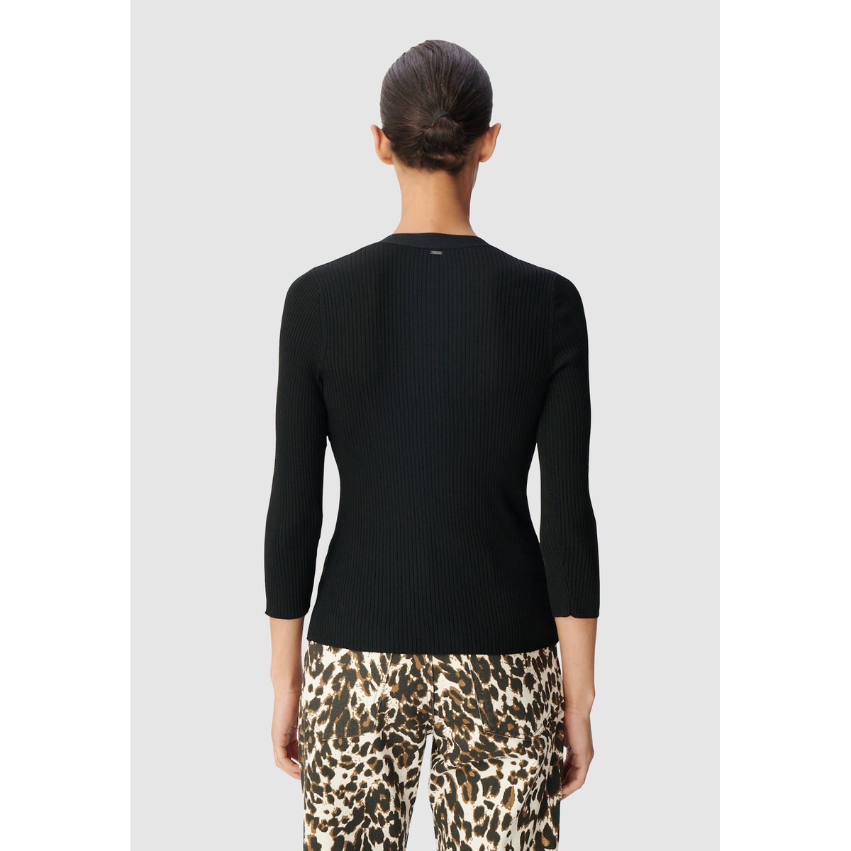 Cardigan col V tricot côtelé boutonné noir, IKKS