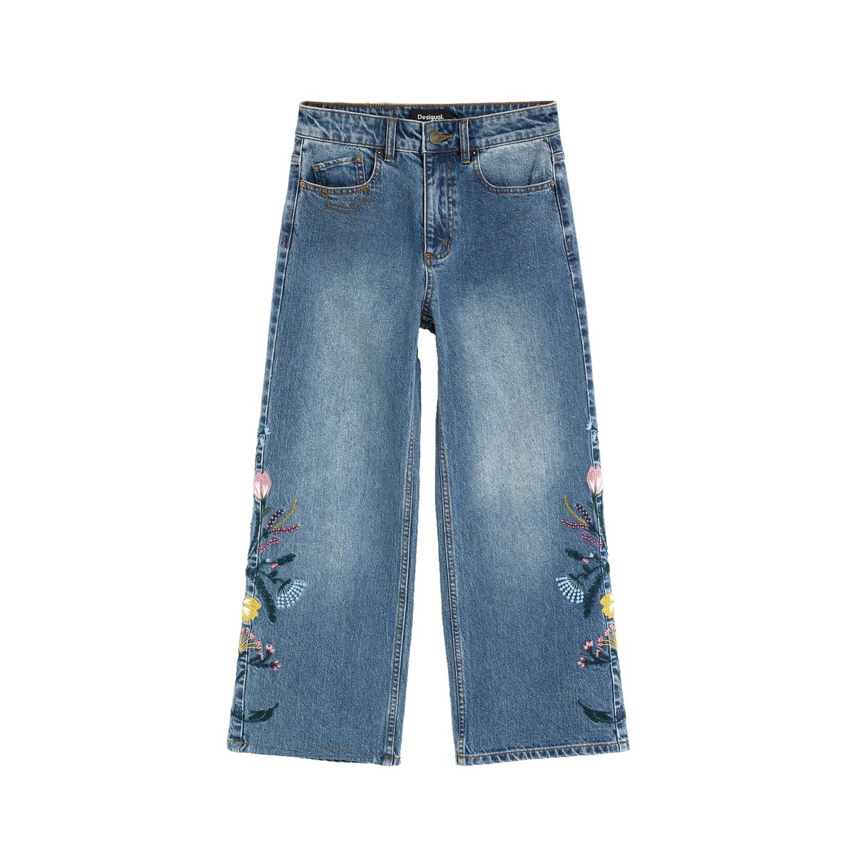 Pantalon en jean culotte à fleurs bleu clair, DESIGUAL
