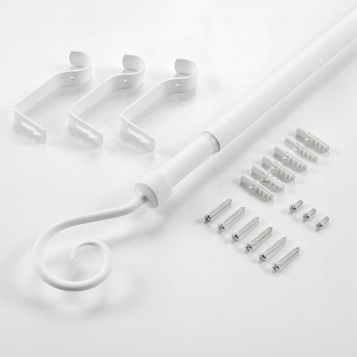 Kit de tringle à rideaux extensible grande longueur ARABESQUE blanc, TOILINUX