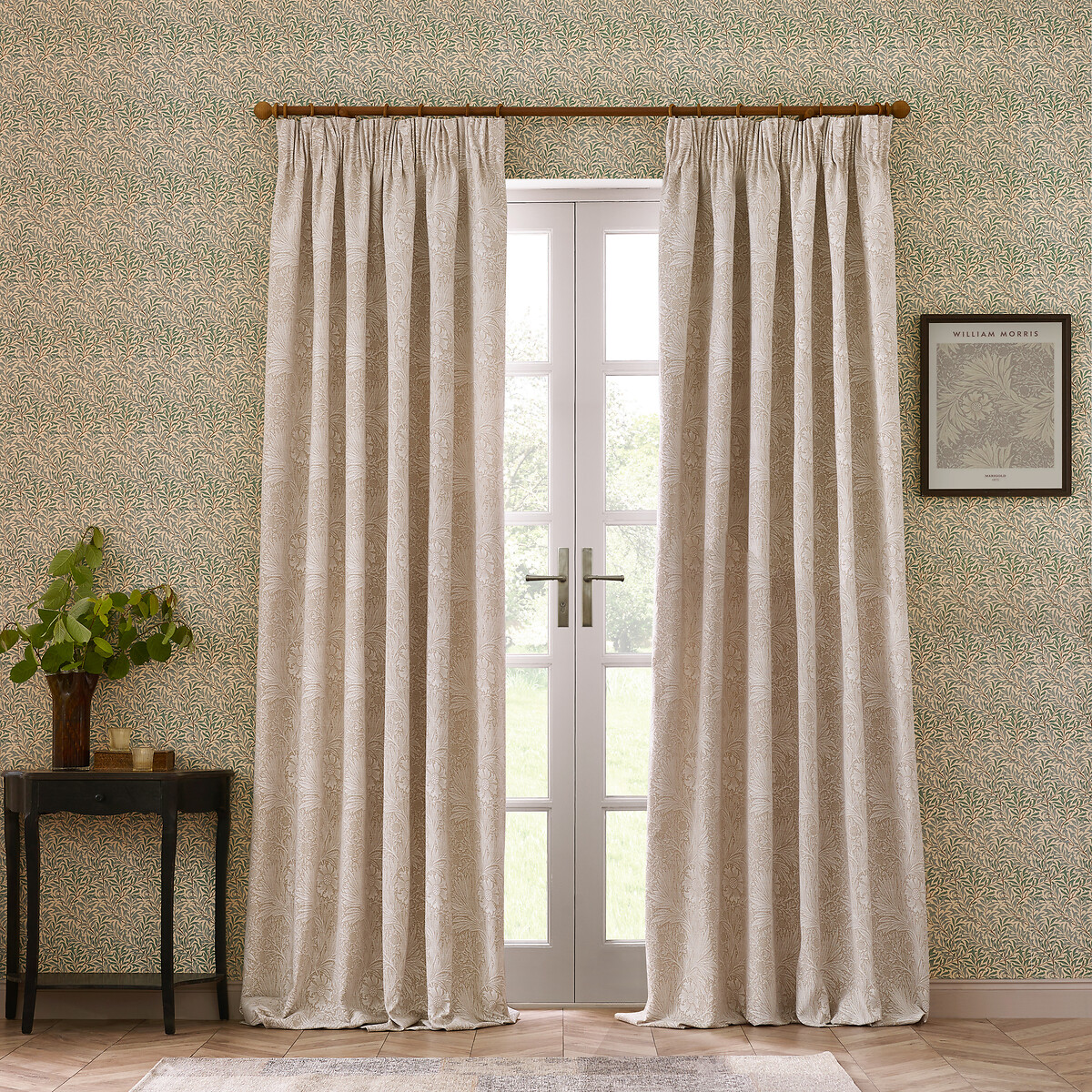 Marigold Jacquard Pencil Pleat Curtains raw linen, MORRIS & CO.