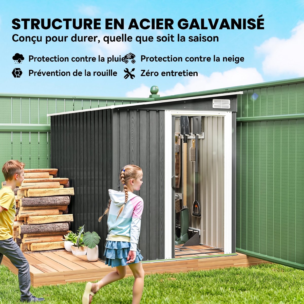 Abri de jardin Acier galvanisé gris clair, OUTSUNNY